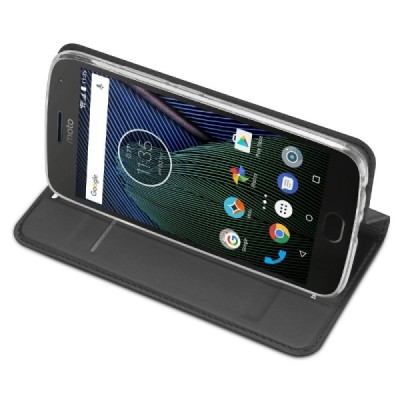 „Dux Ducis“ Skin serijos Motorola Moto G5 Plus (Gen 5 XT1684) juodas odinis atverčiamas dėklas / Priedai.lt