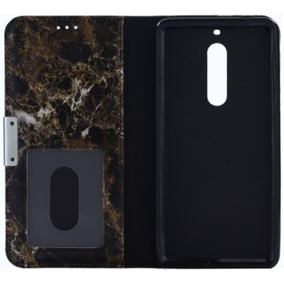 Nokia 5 „Marble“ atverčiamas rudas odinis dėklas - knygutė / Priedai.lt