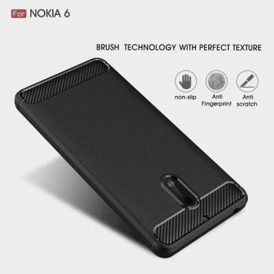 Nokia 6 „Carbon“ cieta silikona (TPU) melns apvalks / vacins.lv