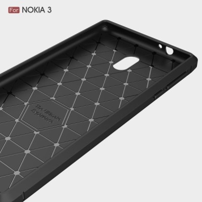 Nokia 3 „Carbon“ cieta silikona (TPU) melns apvalks / vacins.lv