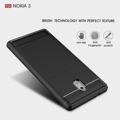 Nokia 3 „Carbon“ cieta silikona (TPU) melns apvalks / vacins.lv
