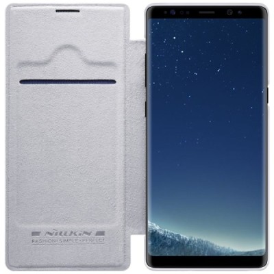 Prabangus „Nillkin“ Qin serijos baltas odinis atverčiamas Samsung Galaxy Note 8 (N950F) dėklas / Priedai.lt