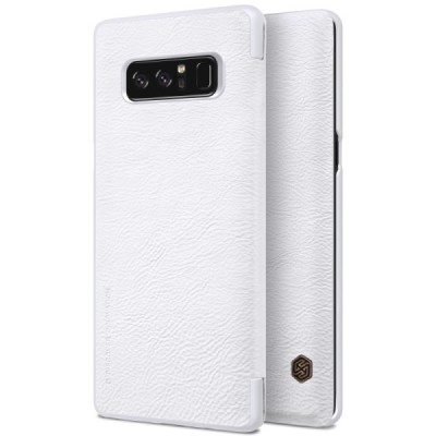 Prabangus „Nillkin“ Qin serijos baltas odinis atverčiamas Samsung Galaxy Note 8 (N950F) dėklas / Priedai.lt