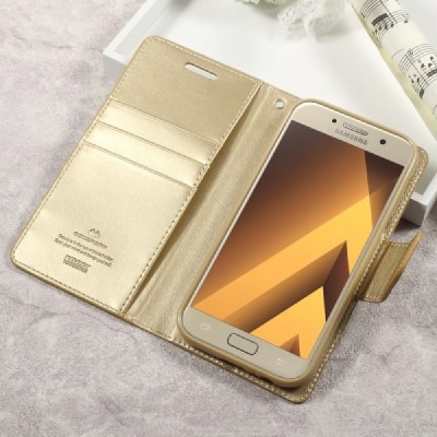 Samsung Galaxy A5 2017 (A520) „Mercury“ atvērams zelta ādas maciņš - maks / Vacins.lv