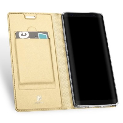 Samsung Galaxy Note 8 (N950F) „Dux Ducis“ Skin sērijas zelta ādas atvērams maciņš / Vacins.lv