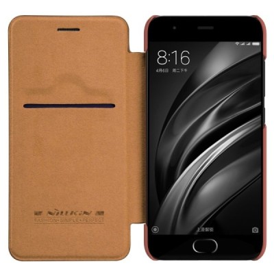Prabangus „Nillkin“ Qin serijos rudas odinis atverčiamas Xiaomi Mi 6 dėklas / Priedai.lt