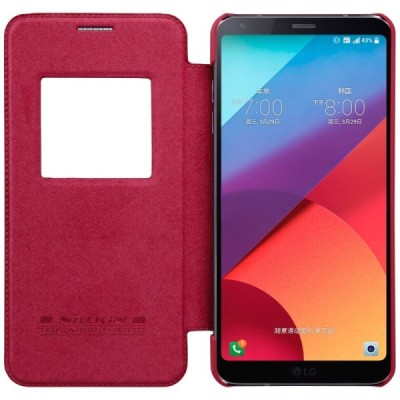 Роскошный красный кожаный чехол Nillkin Qin Series для LG G6 (H870) | Vacins.lv