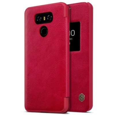 Роскошный красный кожаный чехол Nillkin Qin Series для LG G6 (H870) | Vacins.lv