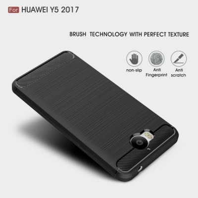 Huawei Y5 2017 (Y5 III) / Y6 2017 „Carbon“ твердый силиконовый чехол (TPU) - черный | Vacins.lv