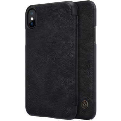 Greznais „Nillkin“ Qin sērijas ādas atvērams melns Apple iPhone X (iPhone Xs) maciņš / Vacins.lv