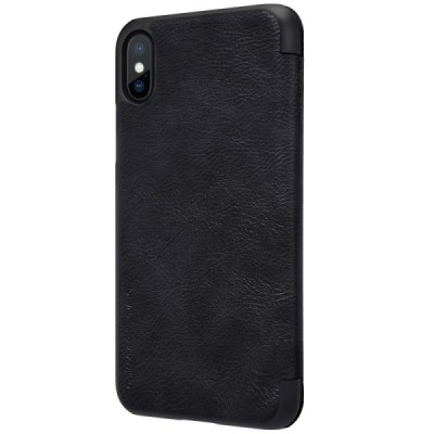 Greznais „Nillkin“ Qin sērijas ādas atvērams melns Apple iPhone X (iPhone Xs) maciņš / Vacins.lv