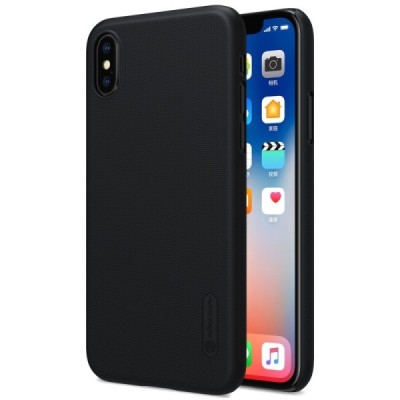 Apple iPhone X (iPhone Xs) Nillkin Super Frosted Shield melns plastmasas apvalks | vacins.lv