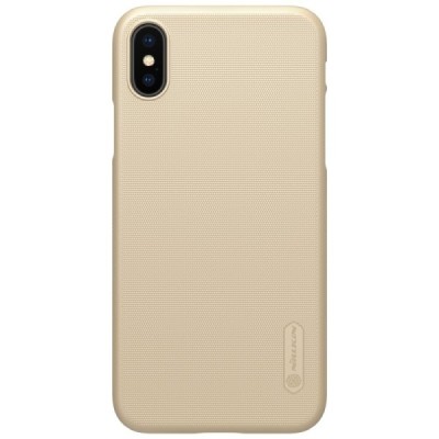Nillkin Frosted Shield Apple iPhone X (iPhone Xs) золотой пластиковый чехол + защитная пленка для экрана | Vacins.lv