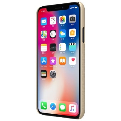 Nillkin Frosted Shield Apple iPhone X (iPhone Xs) золотой пластиковый чехол + защитная пленка для экрана | Vacins.lv