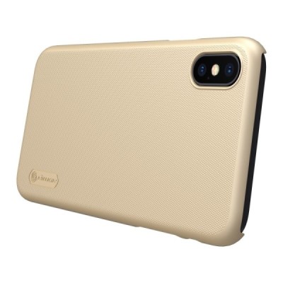 Nillkin Frosted Shield Apple iPhone X (iPhone Xs) золотой пластиковый чехол + защитная пленка для экрана | Vacins.lv