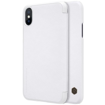 Greznais „Nillkin“ Qin sērijas ādas atvērams balts Apple iPhone X (iPhone Xs) maciņš / Vacins.lv
