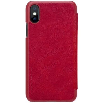 Роскошный красный кожаный чехол Nillkin Qin Series для Apple iPhone X (iPhone Xs) | Vacins.lv