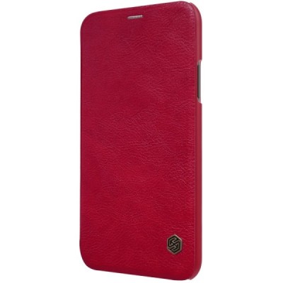 Роскошный красный кожаный чехол Nillkin Qin Series для Apple iPhone X (iPhone Xs) | Vacins.lv