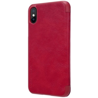 Роскошный красный кожаный чехол Nillkin Qin Series для Apple iPhone X (iPhone Xs) | Vacins.lv