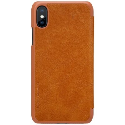 Greznais „Nillkin“ Qin sērijas ādas atvērams brūns Apple iPhone X (iPhone Xs) maciņš / Vacins.lv