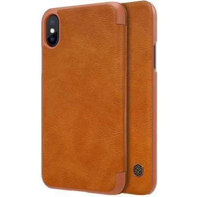 Greznais „Nillkin“ Qin sērijas ādas atvērams brūns Apple iPhone X (iPhone Xs) maciņš / Vacins.lv