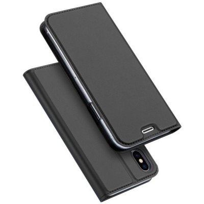 Apple iPhone X (iPhone Xs) „Dux Ducis“ Skin sērijas melns ādas atvērams maciņš / Vacins.lv