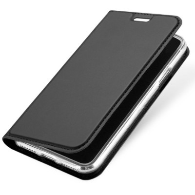 Apple iPhone X (iPhone Xs) „Dux Ducis“ Skin sērijas melns ādas atvērams maciņš / Vacins.lv