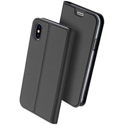 Apple iPhone X (iPhone Xs) „Dux Ducis“ Skin sērijas melns ādas atvērams maciņš / Vacins.lv