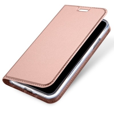 Apple iPhone X (iPhone Xs) „Dux Ducis“ Skin sērijas rozs ādas atvērams maciņš / Vacins.lv