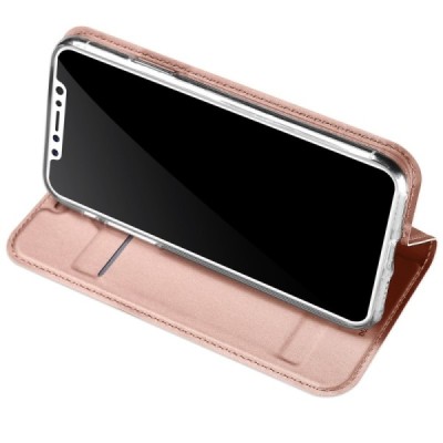 Apple iPhone X (iPhone Xs) „Dux Ducis“ Skin sērijas rozs ādas atvērams maciņš / Vacins.lv