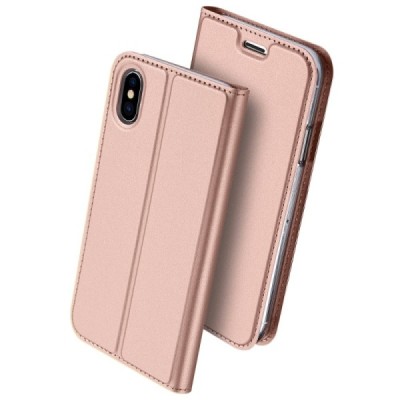 Apple iPhone X (iPhone Xs) „Dux Ducis“ Skin sērijas rozs ādas atvērams maciņš / Vacins.lv