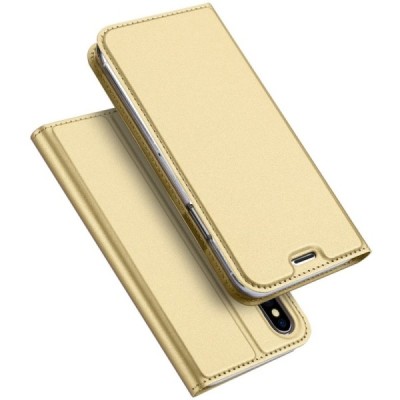 Apple iPhone X (iPhone Xs) „Dux Ducis“ Skin sērijas zelta ādas atvērams maciņš / Vacins.lv
