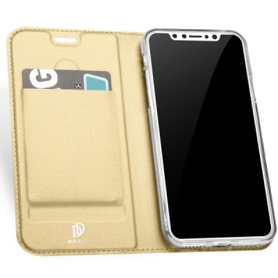 „Dux Ducis“ Skin серии Apple iPhone X (iPhone Xs) золотой кожаный чехол-книжка | Vacins.lv
