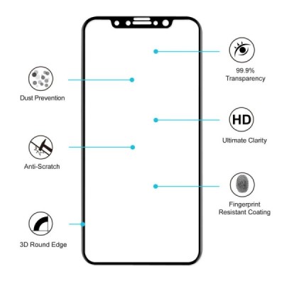 Apple iPhone X (iPhone Xs, 11 Pro) Hat-Prince Tempered Glass melns ekrāna aizsargstikls / Vacins.lv