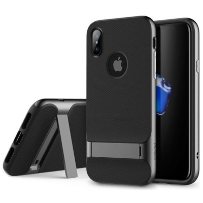 „Rock“ Royce Kickstand pastiprinātas aizsardzības melns Apple iPhone X (iPhone Xs) apvalks / Vacins.lv