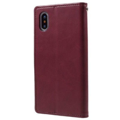 Mercury Blue Moon Apple iPhone X (iPhone Xs) atvērams bordo ādas maciņš | Vacins.lv