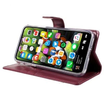 Mercury Blue Moon Apple iPhone X (iPhone Xs) atvērams bordo ādas maciņš | Vacins.lv