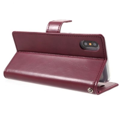 Mercury Blue Moon Apple iPhone X (iPhone Xs) atvērams bordo ādas maciņš | Vacins.lv