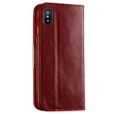 Бордовый кожаный чехол-книжка ''Kalaideng'' Royale для Apple iPhone X (iPhone Xs) | Vacins.lv