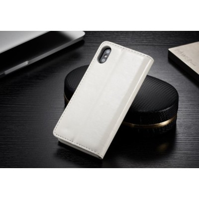 Apple iPhone X (iPhone Xs) „CaseMe“ твердый открываемый белый кожаный чехол - книжка | Vacins.lv
