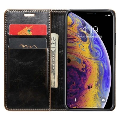 Apple iPhone X (iPhone Xs) „CaseMe“ „CaseMe“ твердый открываемый коричневый кожаный чехол - книжка | Vacins.lv