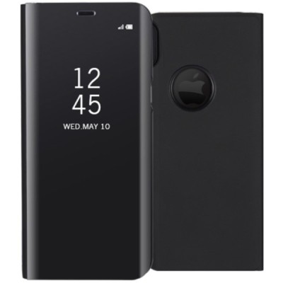 Apple iPhone X (iPhone Xs) plastmasas atvērams melns ādas maciņš / Vacins.lv