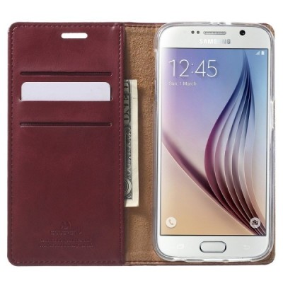 Mercury Blue Moon кожаный чехол-книжка Samsung Galaxy S6 (G920) бордового цвета | Vacins.lv