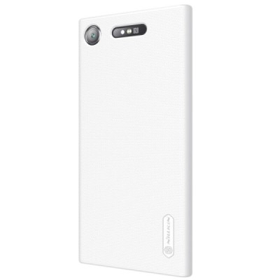 Sony Xperia XZ1 Nillkin Frosted Shield balts plastmasas futrālis + ekrāna aizsargplēve / Vacins.lv