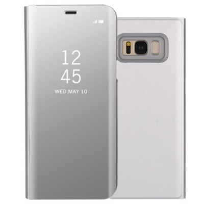 Samsung Galaxy S8 (G950) plastmasas atvērams sudrabs ādas maciņš / Vacins.lv