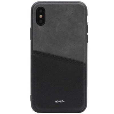 Apple iPhone X (iPhone Xs) „MOKKA“ Svelte melns, peleks ādas apvalks ar iebūvētu karšu turētāju / Vacins.lv