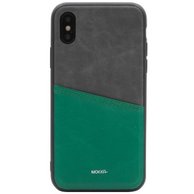 Apple iPhone X (iPhone Xs) „MOKKA“ Svelte zaļš, peleks ādas apvalks ar iebūvētu karšu turētāju / Vacins.lv