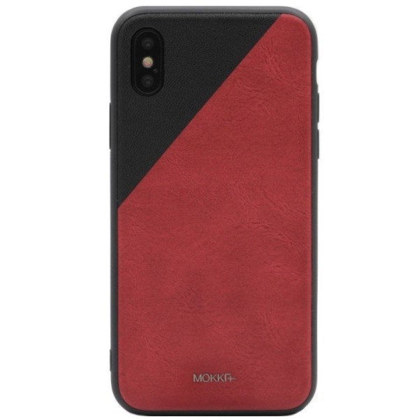 „MOKKA“ Bevel Pattern ādas apvalks - sarkans / melns (iPhone X / Xs)