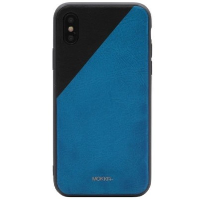 Apple iPhone X (iPhone Xs) „MOKKA“ Bevel Pattern zils, melns ādas apvalks / Vacins.lv