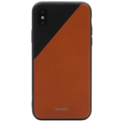 Apple iPhone X (iPhone Xs) „MOKKA“ Bevel Pattern brūns, melns ādas apvalks / Vacins.lv